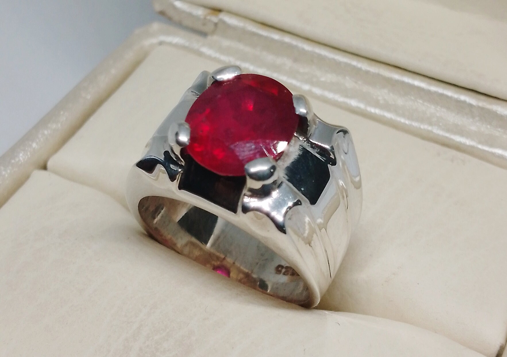Natural 4 Carat Deep Red Ruby Ring Sterling Silver 925 Yaqoot Handmade ...