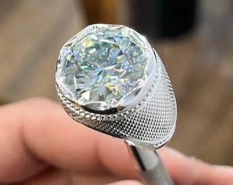 10 Carat Real Moissanite Diamond Ring Mens Engagement Ring Pure Sterling Silver 925 Ring Handmade Real Diamond Ring Gift for him