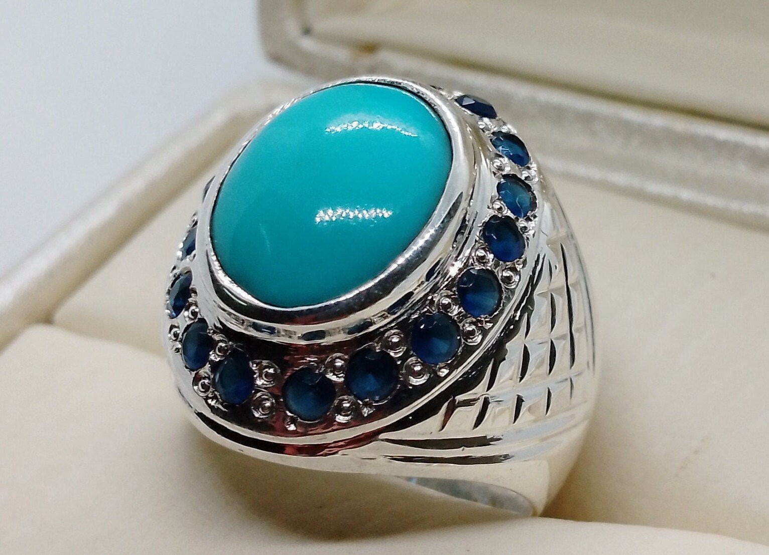 12 Carat Natural Turquoise Sterling Silver 925 Real Neshapuri Feroza ...