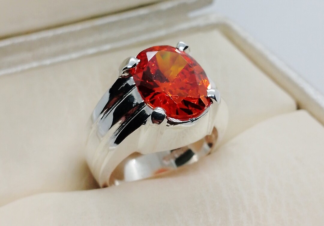 Rare Oval Cut Fire Orange Zircon Ring Sterling Silver 925 Handmade