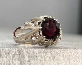 Real Rhodolite Garnet Ring, Sterling Silver 925 Handmade Pink Garnet Ring, Natural Pink Garnet January Birthstone Garnet Ring