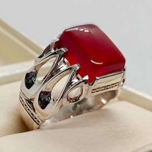 Natural Red Agate Sterling Silver 925 Handmade Ring, Real Yemni Red Agate Ring Luxury Aqeeq Ring, Men Aqeeq Ring, Gift for him
