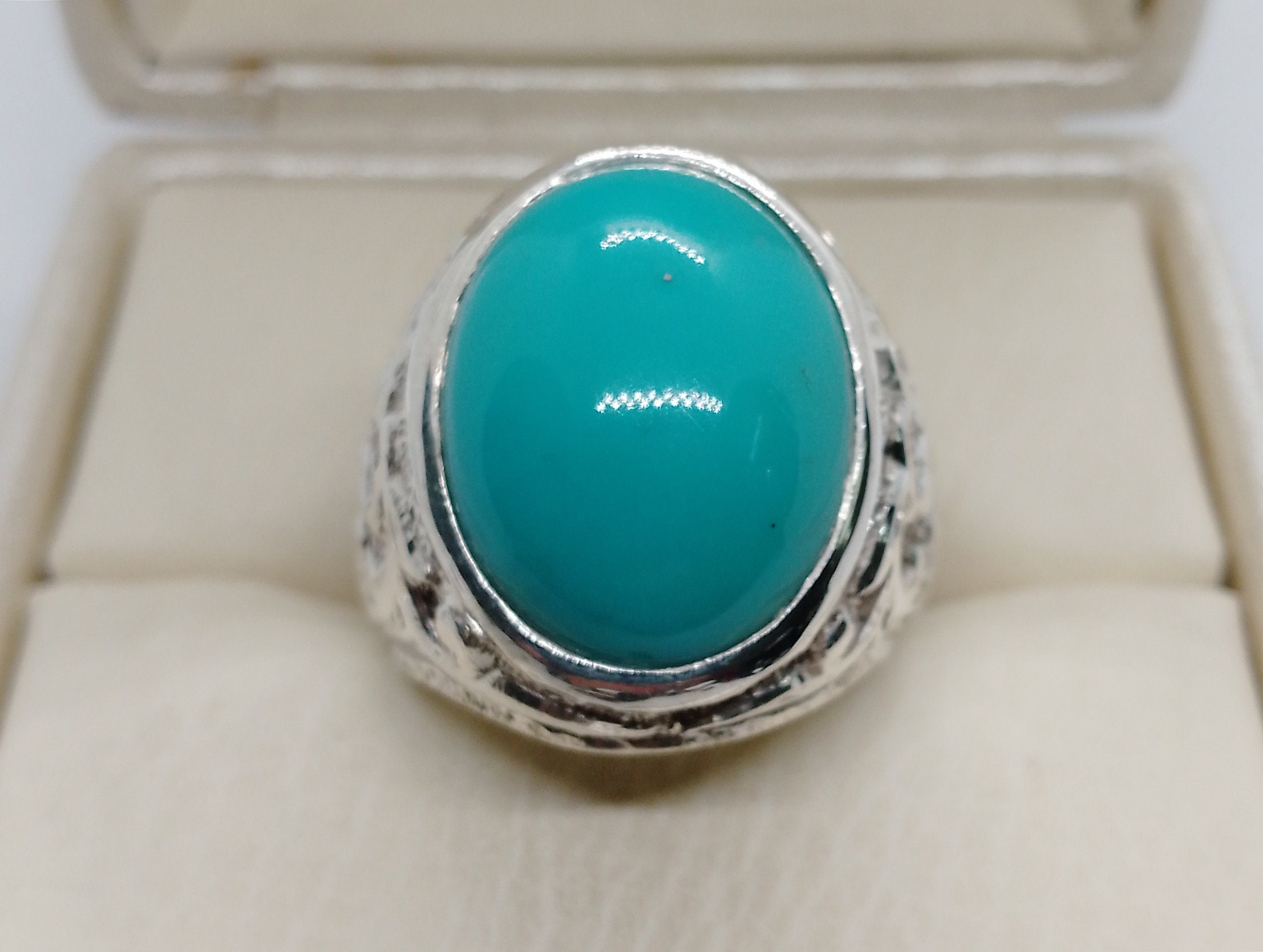 Natural Big Oval Cut Turquoise Sterling Silver 925 Feroza Handmade Ring ...