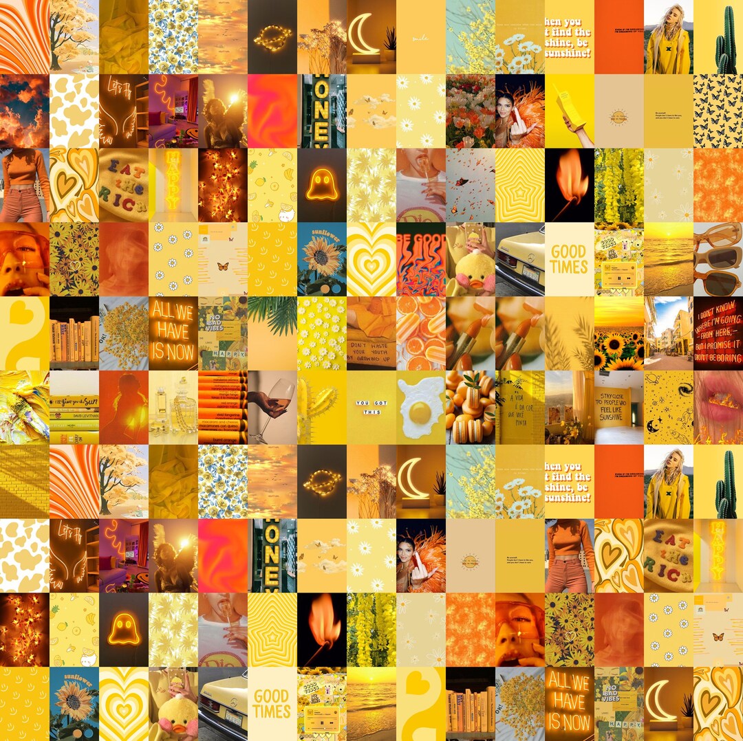 150 Yellow Wall Collage Kit, Yellow Collage Kit, Yellow Aesthetic