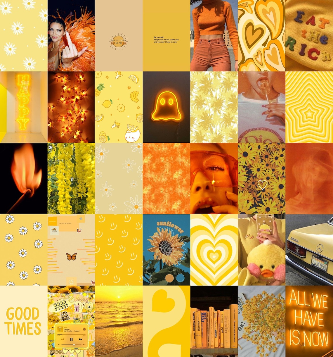 150 Yellow Wall Collage Kit, Yellow Collage Kit, Yellow Aesthetic