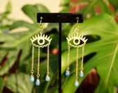 Evil eye earrings tear drop earrings gold boho earrings celestial earrings dangle drop earrings statement earrings