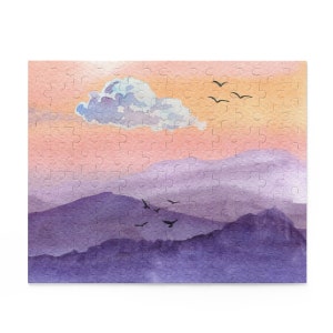 Watercolor Mountains Birds Puzzle (120, 252, 500-Piece) - Birds and Mountains Puzzle, Gift for Bird Lover, Bird Watcher Gift, Nature Lover
