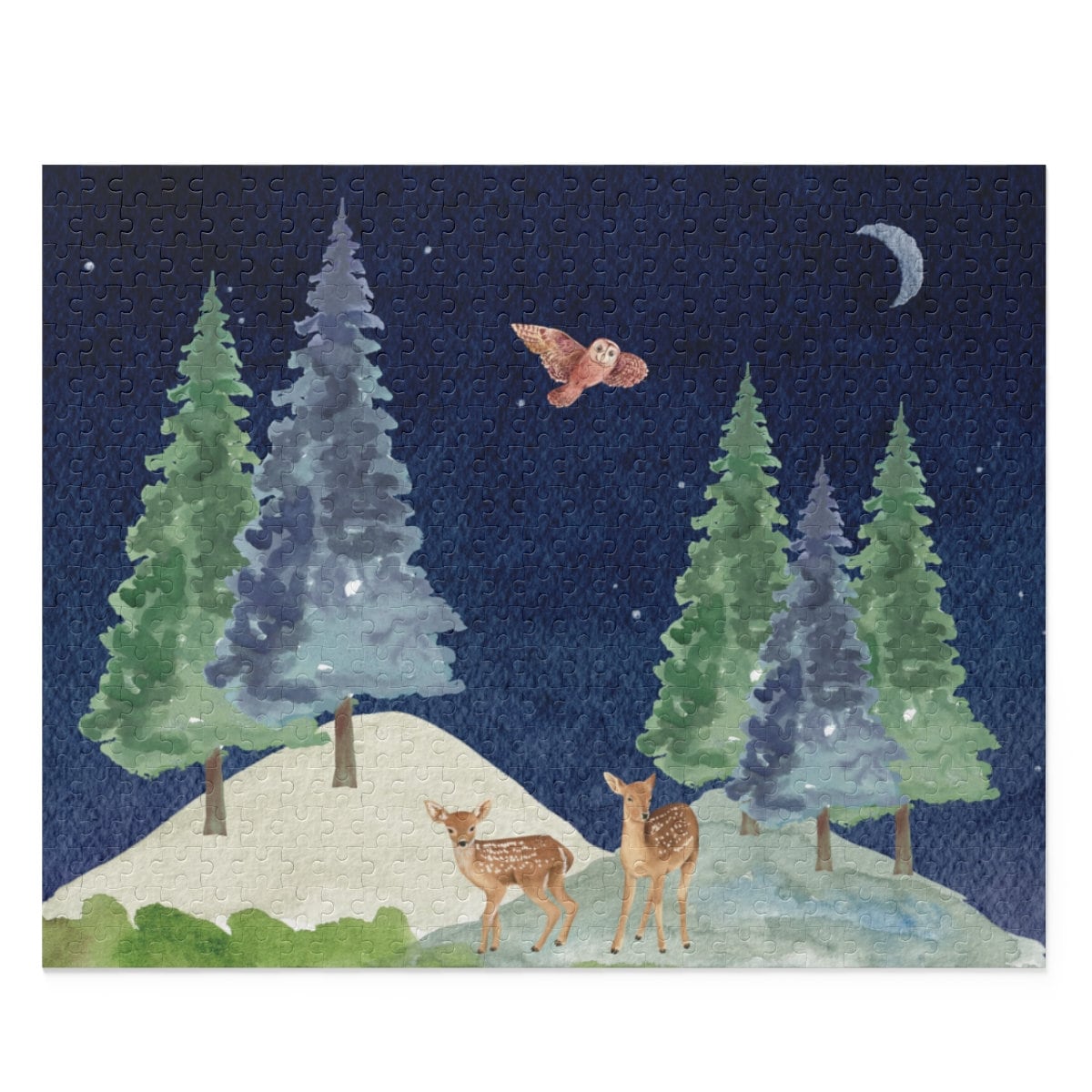 Watercolor Owl and Deer Puzzle (120, 252, 500-Piece) - Bird Puzzle, Gift for Bird Lover, Deer Puzzle