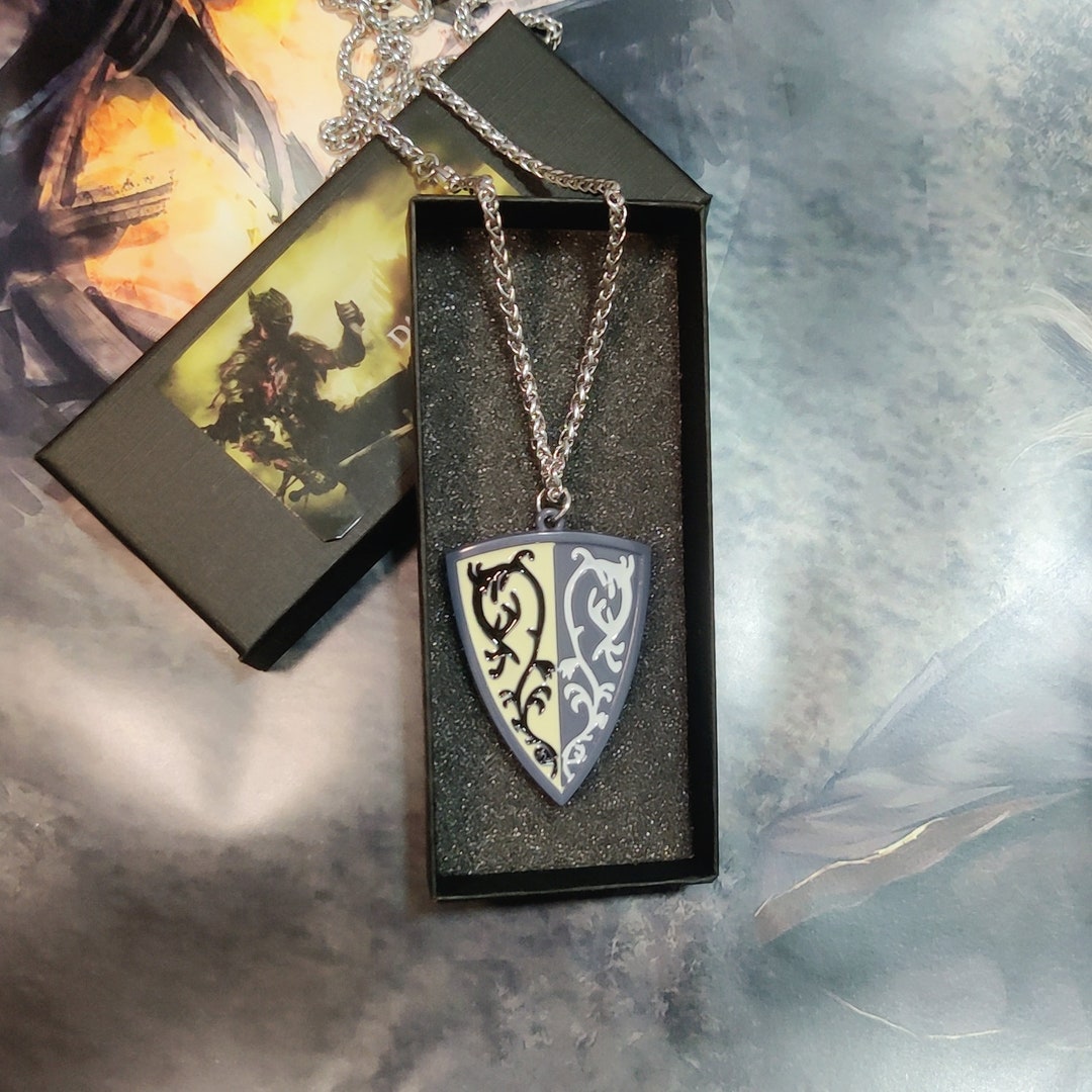 Video Game Necklace, Grass Crest Shield Necklace With Sliver Chain, Fantasy Gift Ideas for