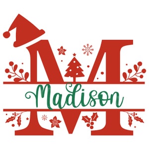 Monograma de Navidad SVG PNG, Navidad dividida svg png, letras personalizadas del alfabeto dividido de Navidad, adornos navideños svg png