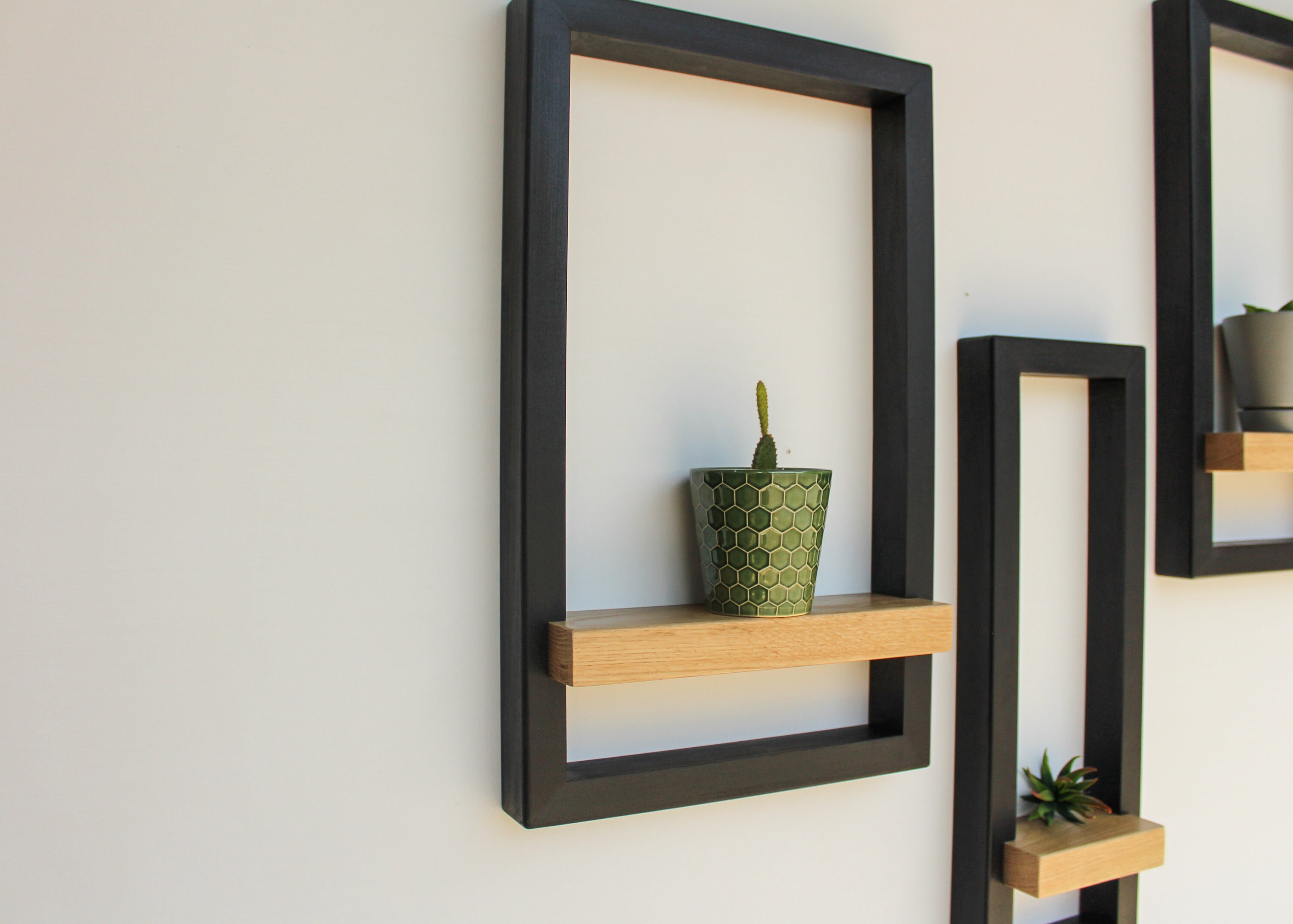 Black and Ash Wood Wall Shelf Set of Three / Wall Hanging Etsy