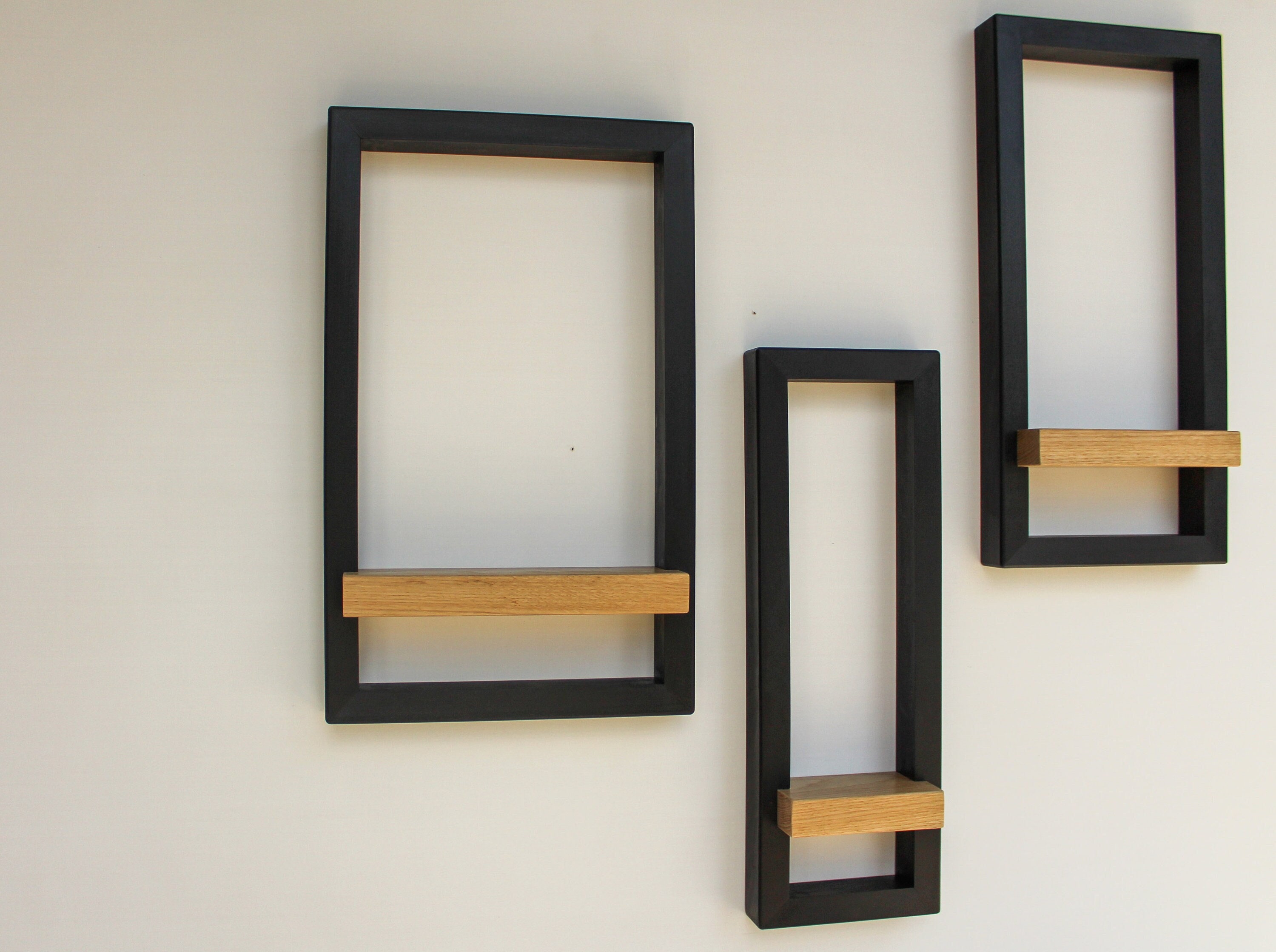 Black and Ash Wood Wall Shelf Set of Three / Wall Hanging Etsy