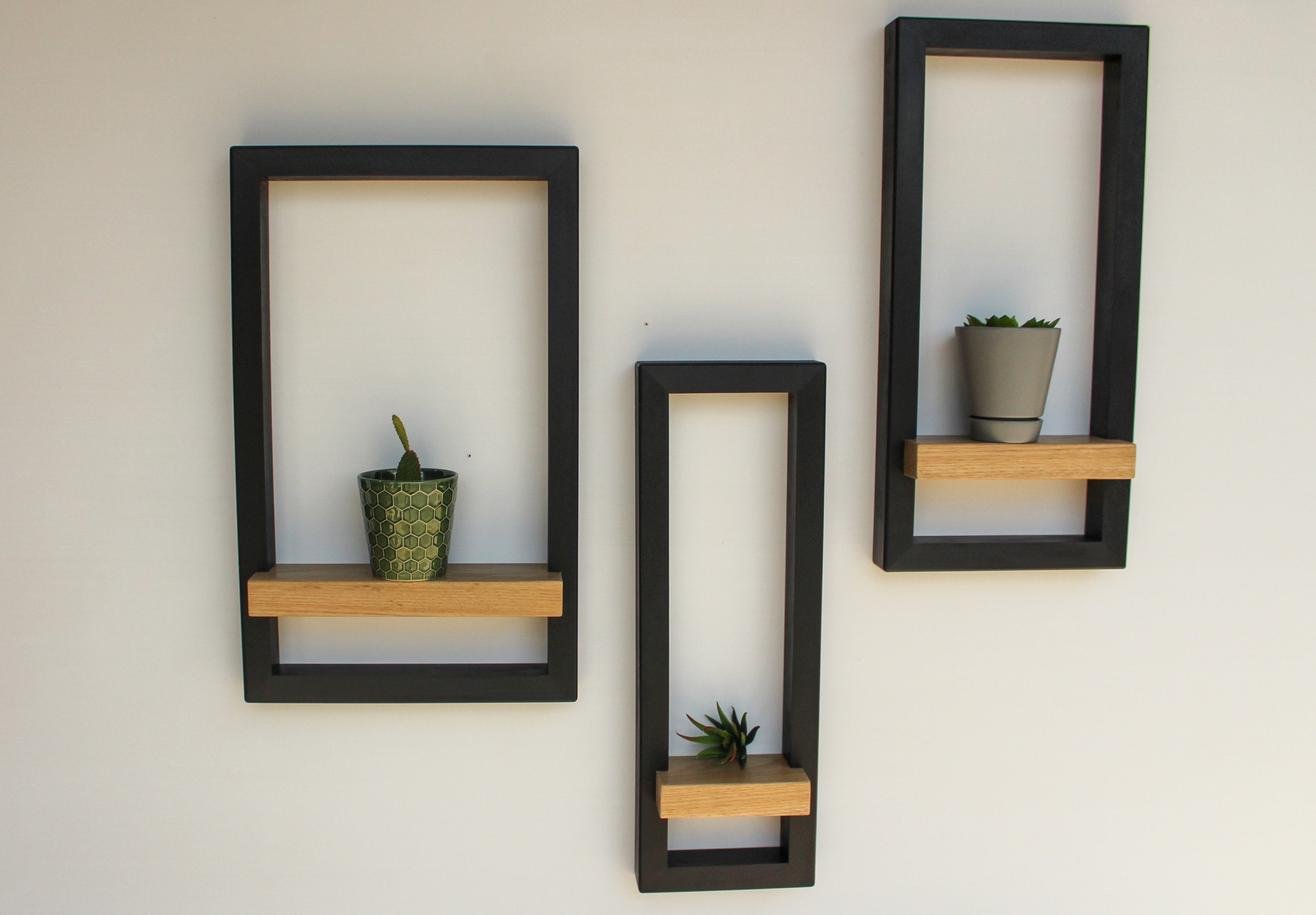 Black and Ash Wood Wall Shelf Set of Three / Wall Hanging Etsy