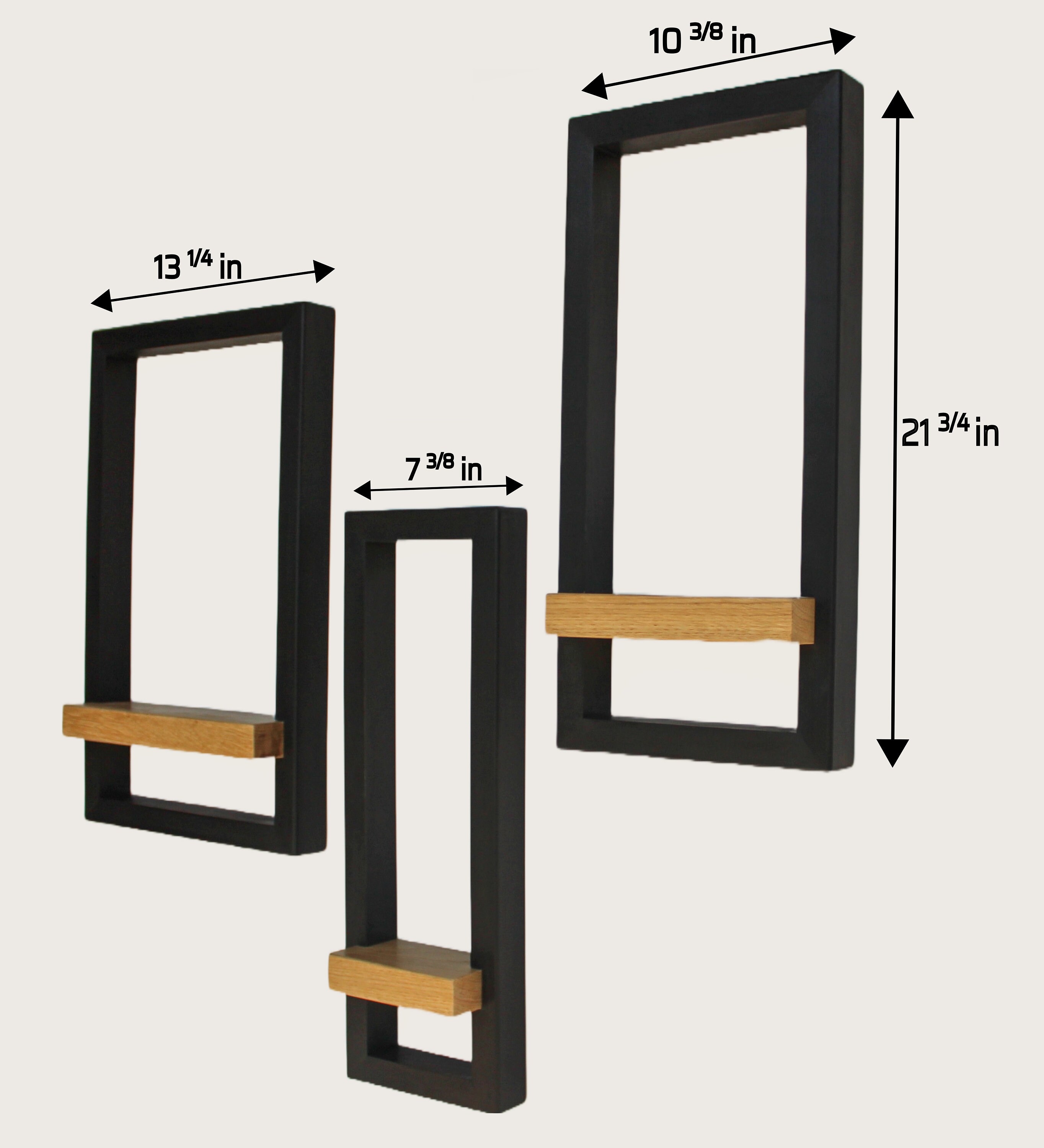 Black and Ash Wood Wall Shelf Set of Three / Wall Hanging Etsy