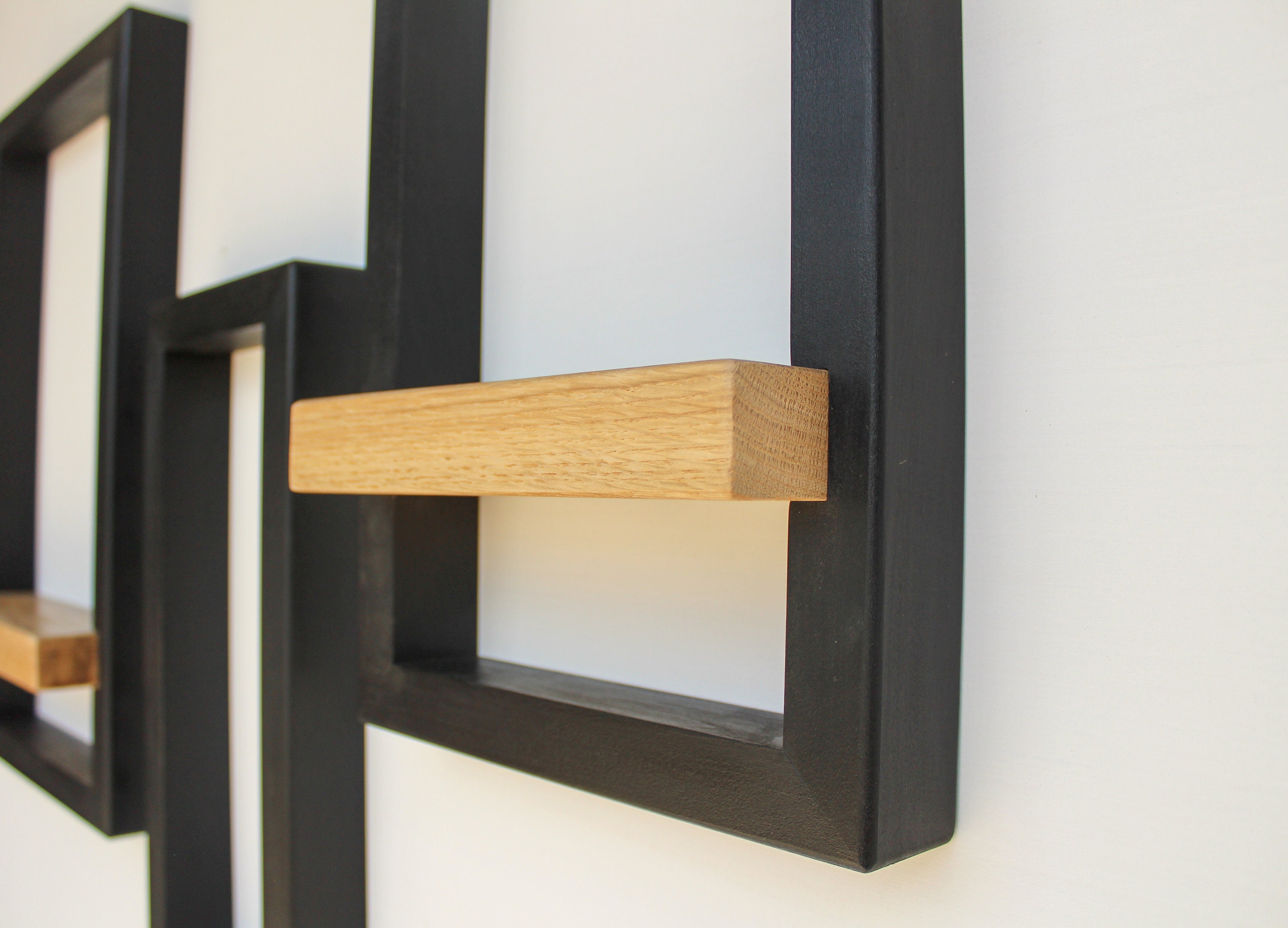 Black and Ash Wood Wall Shelf Set of Three / Wall Hanging Etsy