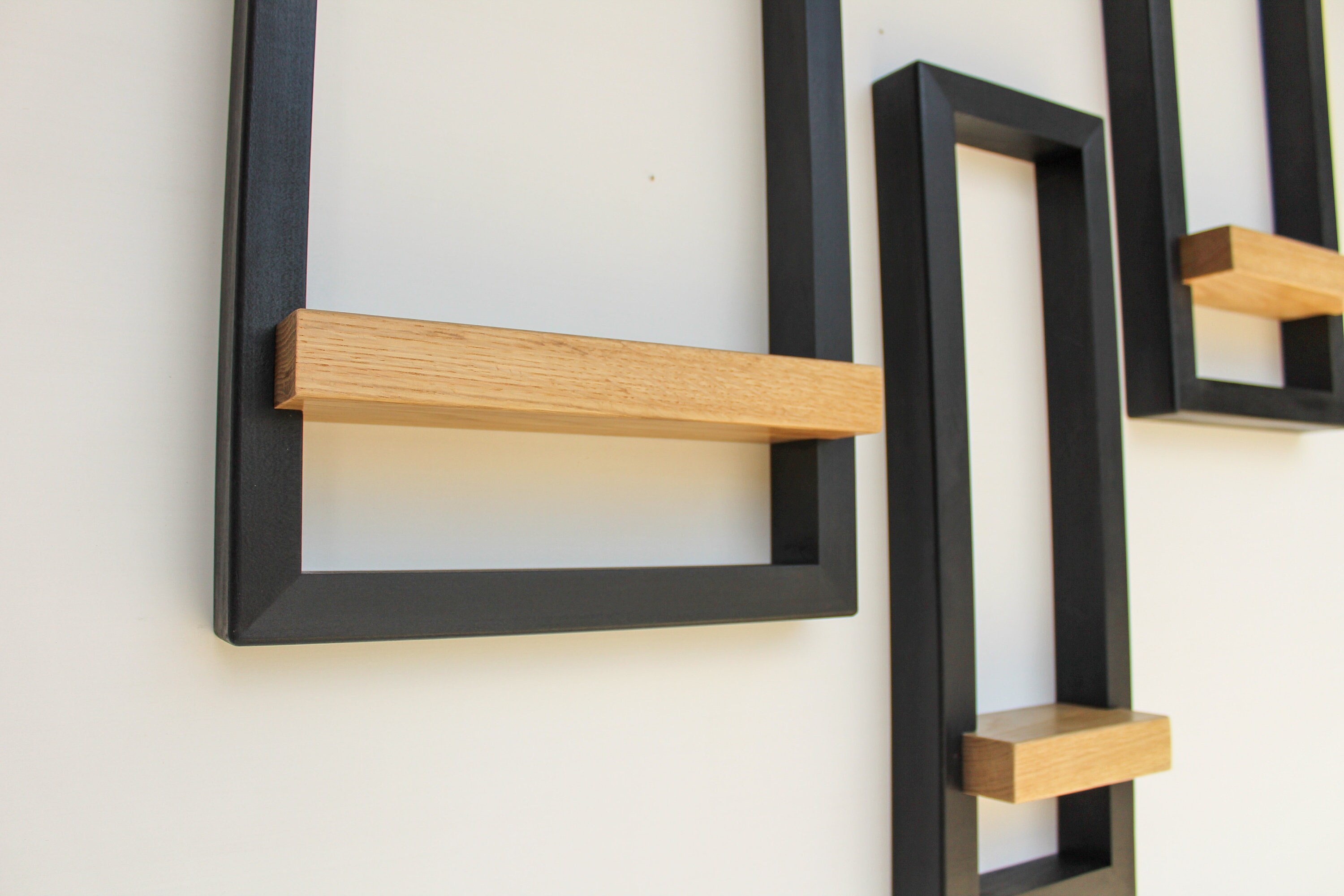 Black and Ash Wood Wall Shelf Set of Three / Wall Hanging Etsy