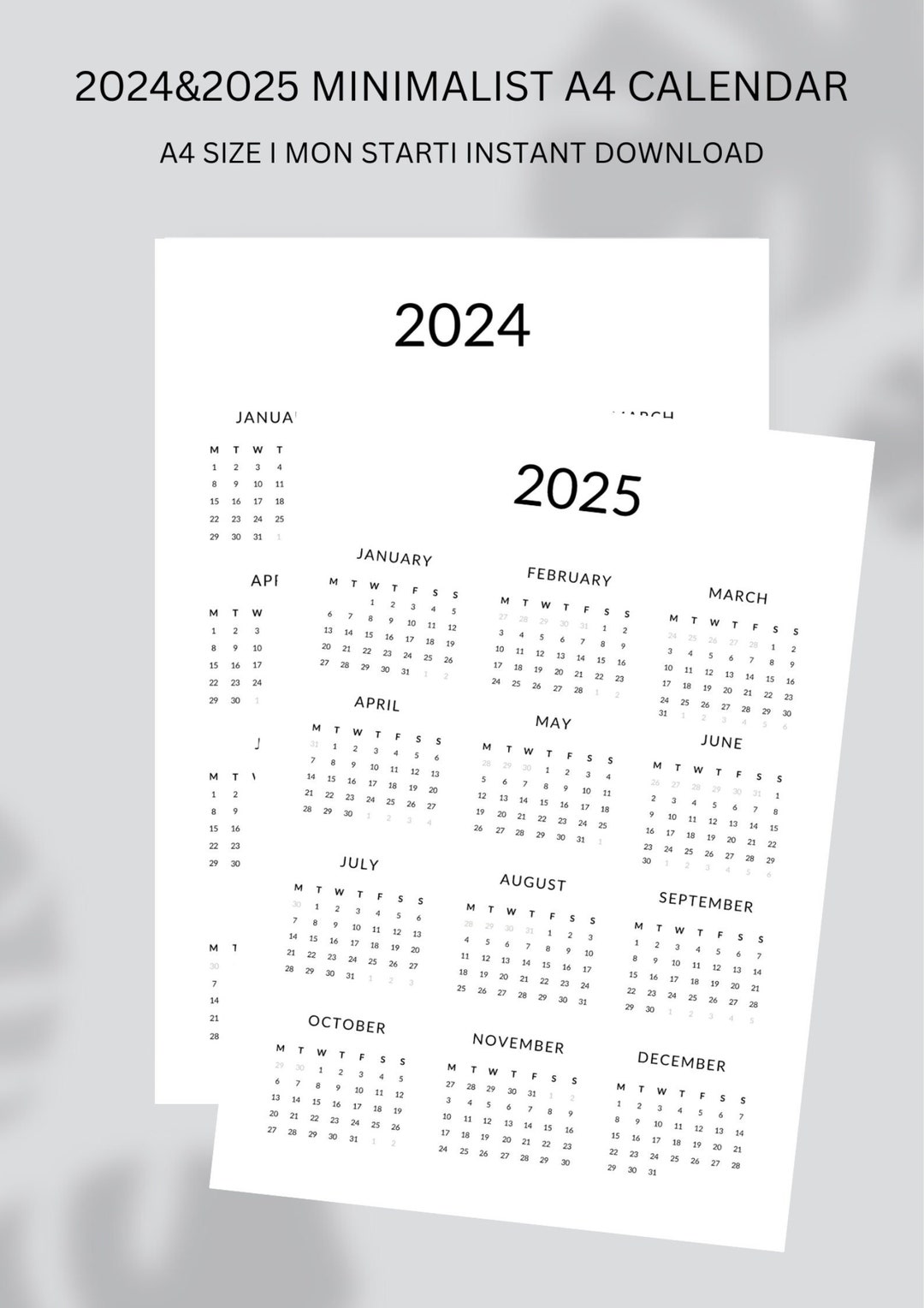 2025-2025 Printable Calendar,calendar Template Printable,a4 Size ,wall Calendar Monday Start 