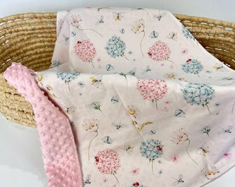 Katoenen babydeken hortensia, bloemkatoen + nertsdeken Klaar voor verzending, gratis verzending