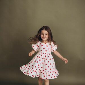 Muslin Cotton Girl Baby Dress with Hearts, Boho Dress, Summer dress, Double Gauze Cotton dress