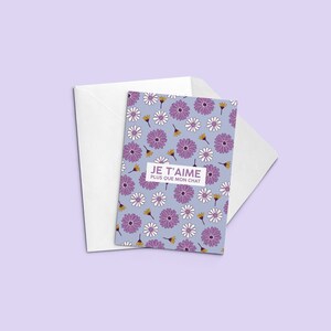 Affiche carte postale - illustration chat "Je t'aime plus que mon chat" - affiche