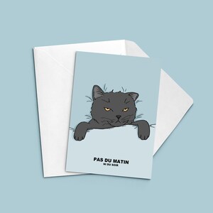 Carte postale - illustration chat "Pas du matin" - affiche décoration