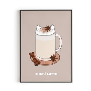 Poster - illustrazione del gatto "Chat-ï latte" - poster decorativo