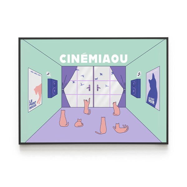 Affiche - illustration chat "Cinémiaou" - poster déco