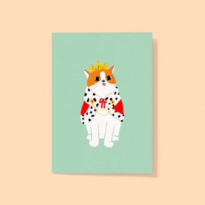 Affiche carte postale - illustration chat "Chat roi" - affiche
