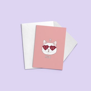 Affiche carte postale - illustration chat "I love you" - affiche