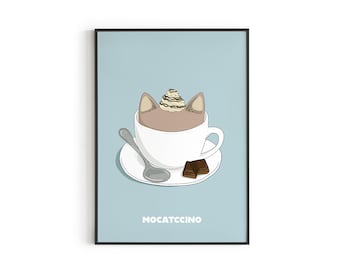 Poster - illustration cat "Mocatccino" - poster decoration