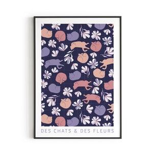 Poster - Illustration Katze "Katzen & Blumen" - Poster Dekoration