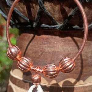 Large Pure Copper Beaded Cowrie Shell Hoop Earrings image 2