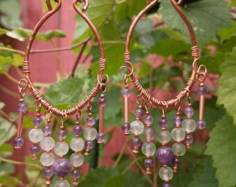 Beautiful Chandelier Fluorite Amethyst Crystal Beaded Dangle Drop Earrings