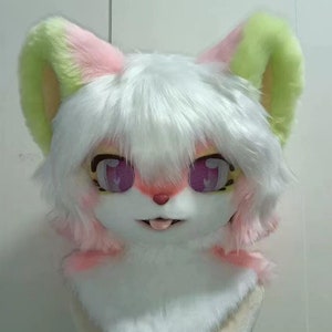 Fursuit Head- Head Only, Furry Cosplay,Fantasy Creatures,Peach Cat Fursuit Head