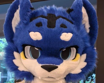 Blue Tiger Kemono Fursuit Head – Custom Toony Tiger Fursuit, Handmade Animal Costume Head, Furry Cosplay – Made to Order
