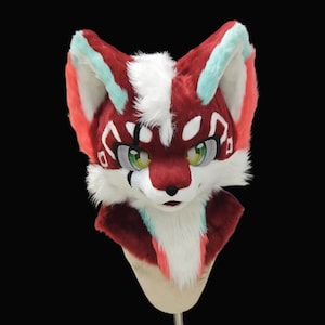 Cool Dragon Fursuit Head, Furry Pre-Made Fur Head, &quot;Volcano Dragon&quot; Furry Cosplay, Dragon Fantasy Creatures, Cool Fursuit Head