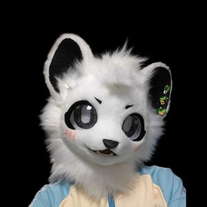 Cute White Bear Fursuit Head, Furry  Pre-Made Fur Head, Furry Cosplay,Fantasy Creatures, Bear Fursuit Head