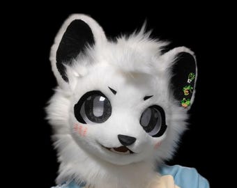 Cute White Bear Fursuit Head, Furry  Pre-Made Fur Head, Furry Cosplay,Fantasy Creatures, Bear Fursuit Head
