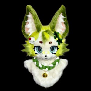 Summer Avocado Berry Cat Fursuit Head, Furry  Pre-Made Fur Head, Furry Cosplay,Fantasy Creatures