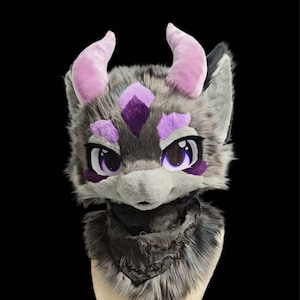 Fursuit Head Only, Black Dragon Fantasy Creatures, Furry Pre-Made Fur Head, Dragon Furry Cosplay, Cool-Dragon Fursuit Head