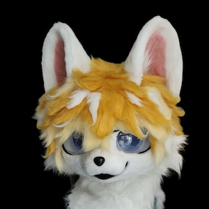 Cute Dog Fursuit Head Claw and Tail, Furry Pre-Made Fur Head, &quot;Curly-haired puppy&quot; Furry Cosplay, Puppy Fantasy Creatures, Cute Fursuit Head