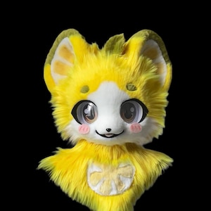Fursuit Head - Only Head, Furry Pre-Made Fur Head, Furry Cosplay, &quot;Lemon Puppy&quot; Fantasy Creatures, Cool Furry Mask Head