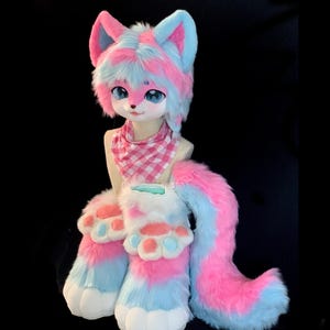 Fursuit Head - Head Tail And Claw, Furry Pre-Made Fur Head, Furry Cosplay, &quot;Pink Cat&quot; Fantasy Creatures, Cute Cat Furry Mask Head