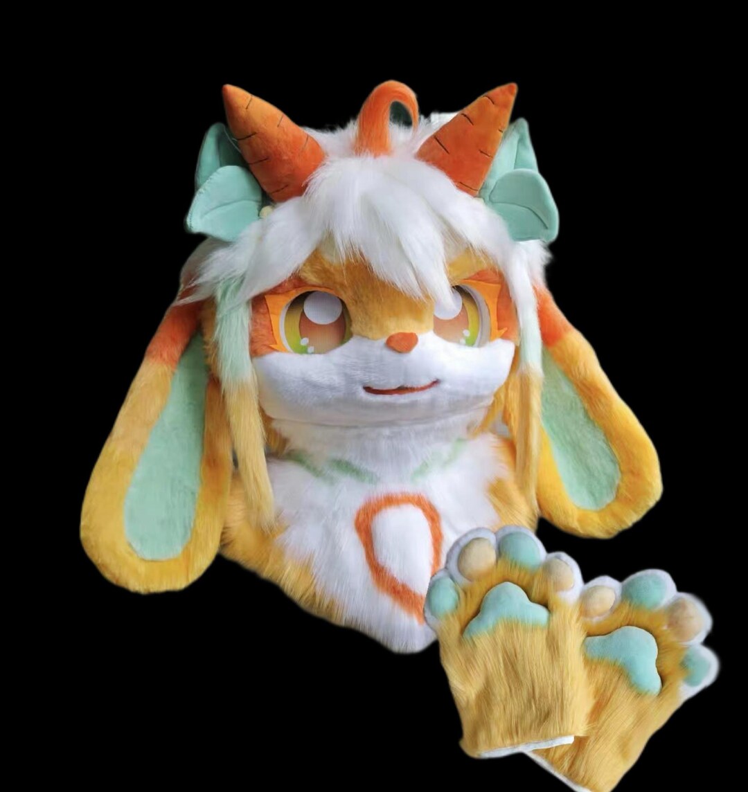 Cute Rabbit Fursuit Head and Claw, Colored Bunny Fantasy Creatures ...