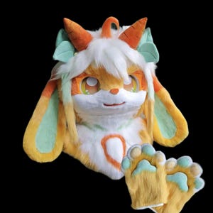 Cute Rabbit Fursuit Head And Claw, Colored Bunny Fantasy Creatures, Furry Pre-Made Fur Head, Bunny Furry Cosplay,  Cute Rabbit Head