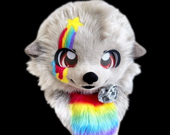 Cute Rainbow Sea Otter Fursuit Head, Furry  Pre-Made Fur Head, Furry Cosplay,Fantasy Creatures, Rainbow Sea Otter Fursuit Head