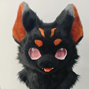 Fursuit Head And Claw, Furry Pre-Made Fur Head, Furry Cosplay, Black puppy Fantasy Creatures, Cute Furry Mask Head