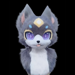 Cool Dog Fursuit Head, Furry Pre-Made Fur Head, &quot;Blue-gray puppy&quot;&quot; Furry Cosplay, Puppy Fantasy Creatures, Cool Fursuit Head