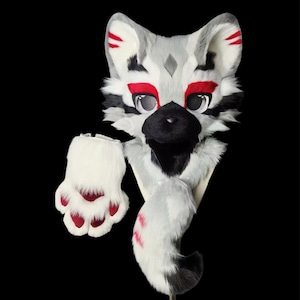 Fursuit Head - Head, Tail And Claw, Furry Pre-Made Fur Head, Furry Cosplay, &quot;Gray Cat&quot; Fantasy Creatures, Cute Cat Furry Mask Head