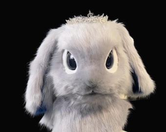 Realistiskt kaninfursdräktshuvud - endast huvud, lurvig cosplay, realistiskt kaninfursdräktshuvud, kaninfantasivarelser, färdig kaninfursdräkt